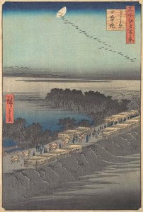 „Nihon Embankment at Yoshiwara” a One Hundred Famous Views of Edo Meisho E... sorozatból, 1857. alkotó: Ando Hiroshige