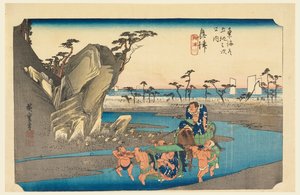 Okitsu folyó, tagja te ötvenhárom S tachi hangja te városiasság alsó d (városi fok fő hegy következő) alkotó: Ando Hiroshige