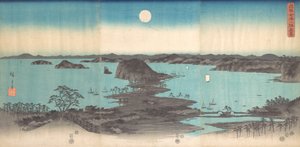 Panoráma Kanasawa nyolc nézetéről telihold alatt, 1857., 1857. alkotó: Ando Hiroshige