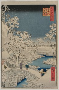 Kép az Alkonyatról a Meguro-i Dobhídnál..., 1857.
