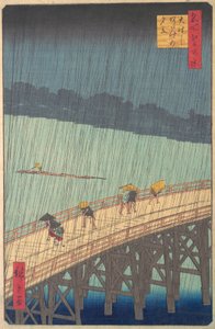 Sudden Shower over Shin-Ohashi Bridge and Atake Ohashi Atake no yudachi, from the series..., 1857. alkotó: Ando Hiroshige