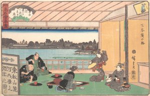 Teaház Hirokojiban, kb. 1835-42., kb. 1835-42. alkotó: Ando Hiroshige