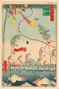 A Tanabata Fesztiválon virágzó város (Shichu han-ei, Tanabata matsuri) Az Edo száz kilátása sorozatból alkotó: Ando Hiroshige