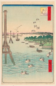 Kilátás a Shiba-partra (Shibaura no fukei) a Száz sorozatból Edo híres kilátásai alkotó: Ando Hiroshige