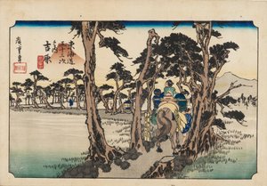 Oh DBock p Hayashi – Yoshiwara elhagyta a Fujit, a 19. vonal Tsury. alkotó: Ando Hiroshige