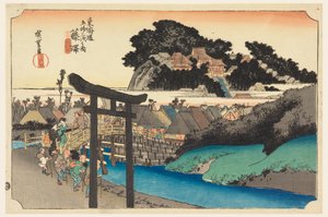 Yugoyoji Tempe (Fugisawa), a Teto Kaido út ötvenhárom S állomása (Tokaido Gojusan Next House) alkotó: Ando Hiroshige