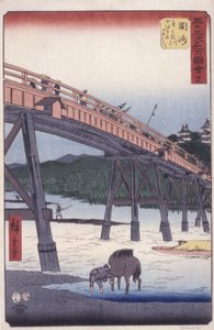 #39 Okasaki – A Tokaido kilátásai, a Tokiótól Kiotóba tartó nemzeti autópálya (színes fatömbnyomat) alkotó: Ando or Utagawa Hiroshige