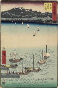 53, vitorlás hajók a Yabase kompkapunál a Kusatsu Beachen, Kusatsu, 1855 alkotó: Ando or Utagawa Hiroshige