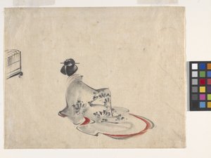 Egy nő meghajol (tinta és szín a papíron) alkotó: Ando or Utagawa Hiroshige