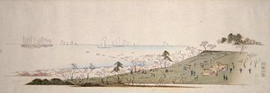 Cseresznyevirágzás ideje, Gotenyamában piknikező emberek (színes fatömbnyomat) alkotó: Ando or Utagawa Hiroshige