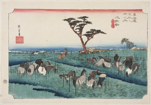 Chiry?: Kora nyári lóvásár (Chiry?, shuka uma ichi) (színes fatömbnyomat) alkotó: Ando or Utagawa Hiroshige