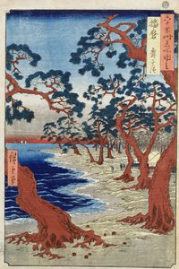 Maiko tengerpartja, Harima tartomány (fatömbnyomat) alkotó: Ando or Utagawa Hiroshige