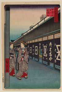 Cotton-Goods Lane, Odenma-cho alkotó: Ando or Utagawa Hiroshige