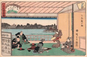 Drinking Party egy étteremben, Ando Hiroshige alkotó: Ando or Utagawa Hiroshige