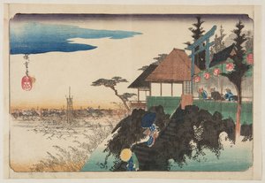 Keleti lejtő a Kanda My?jinn szentélynél (Kanda My?jin Higashizawa) (színes fatömbnyomat) alkotó: Ando or Utagawa Hiroshige