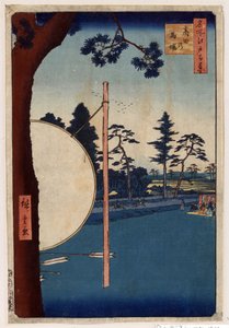 Japán nyomat: A hippodrom Takatában (Tokió, Japán). (Edo száz híres nézete sorozat). (The Horse Track at Takata. One Hundred Famous Views of Edo). Utagawa Hiroshige (1797-1858) alkotása, fametszet alkotó: Ando or Utagawa Hiroshige