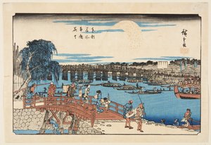 Tűzijáték a Rygoku hídnál (Ry?goku hanabi) (színes fatömbnyomat) alkotó: Ando or Utagawa Hiroshige