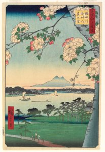 Suijin szentély és Masaki erdő a Sumida folyón, 1856, 8. hónap