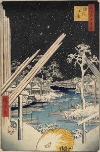 Fukagawa Lumberyards, 1856 alkotó: Ando or Utagawa Hiroshige