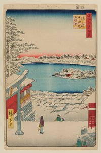 Kilátás a hegytetőről, Yushima Tenjin szentély alkotó: Ando or Utagawa Hiroshige