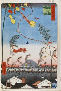Jólét az egész városban a Tanabata Fesztivál idején (Edo száz híres kilátása) (Tokió, Japán) - Utagawa Hiroshige (1797-1858) munkája, japán nyomat (39x26 cm), 1858 körül - Jólét az egész városban a Tanabata Fesztivál alatt (Száz alkotó: Ando or Utagawa Hiroshige