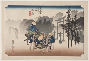 Mishima: Morning Mist (Mishima, asagiri) (színes fatömbnyomat) alkotó: Ando or Utagawa Hiroshige