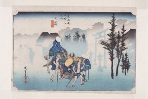 Mishima: Morning Mist (Mishima, asagiri) (színes fatömbnyomat) alkotó: Ando or Utagawa Hiroshige