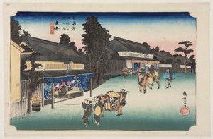 Narumi: Famou s Arimatsu Chie d Fabri c (Narumi, Meibutsu Arimatsu Shibori) alkotó: Ando or Utagawa Hiroshige
