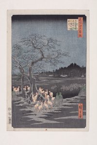 Szilveszter rókatüzek a változó fánál, ?ji (?ji Sh?zoku enoki ?misoka no kitsunebi) (színes fatömbnyomat) alkotó: Ando or Utagawa Hiroshige