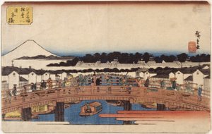 Nihonbashi (színes fatömbnyomat) alkotó: Ando or Utagawa Hiroshige