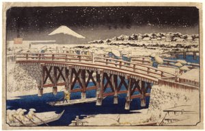 Nihonbashi In The Snow (színes fatömb nyomat) alkotó: Ando or Utagawa Hiroshige