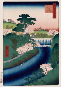 Az Otonashi folyó gátja, Oji, népies nevén Nagy Vízesés, a „Száz kilátás az Edo híres helyeiről” sorozatból alkotó: Ando or Utagawa Hiroshige
