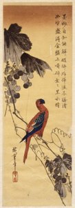 Papagáj és szőlő szőlő (színes fatömb nyomat) alkotó: Ando or Utagawa Hiroshige