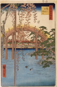 A kameidói Tenjin szentély körzetei (színes fatömbnyomat) alkotó: Ando or Utagawa Hiroshige
