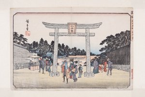 Sann? Szentély a Nagata lovaglópályán (Nagatababa Sann?g?) (színes fatömbnyomat) alkotó: Ando or Utagawa Hiroshige