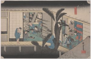 Jelenet egy fogadóban alkotó: Ando or Utagawa Hiroshige