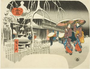 Snow (Yuki), a "Famous Places of Edo, c.1849-52 (színes fatömbnyomat; uchiwa-e) sorozatból alkotó: Ando or Utagawa Hiroshige