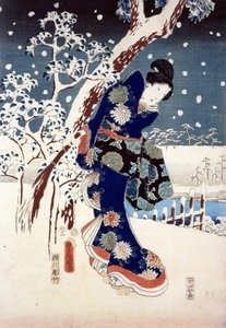 Havas jelenet egy Daimyo kertjében, a Triptichon része (selyemnyomás) alkotó: Ando or Utagawa Hiroshige