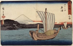 18-as állomás, Okitsu (fatömbnyomat) alkotó: Ando or Utagawa Hiroshige