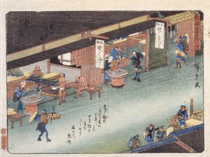 Station 43, Kuwana (színes fatömbnyomat) alkotó: Ando or Utagawa Hiroshige