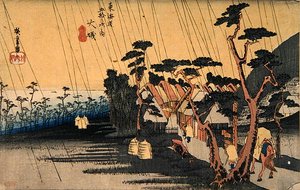 Sudden Shower, Oiso, „A Tokaido Highway ötvenhárom állomása” sorozatból, 1833-34 körül (színes fatömbnyomat) alkotó: Ando or Utagawa Hiroshige