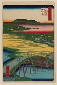 Sugatami híd, Omokage híd és Jariba Takatánál alkotó: Ando or Utagawa Hiroshige