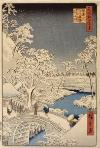 Taiko híd és naplemente domb Meguroban (színes fatömbnyomat) alkotó: Ando or Utagawa Hiroshige