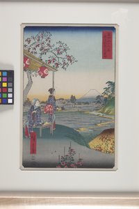 Teaház kilátással a Fuji-hegyre Z?shigayában (Z?shigaya Fujimi Chaya) (színes fatömbnyomat) alkotó: Ando or Utagawa Hiroshige