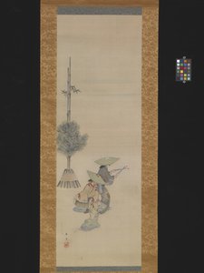 Két kalapos nő táncol (tinta és szín a selyemen) alkotó: Ando or Utagawa Hiroshige