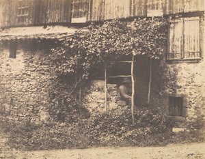 [Rustic Building with Man Under Trellis], kb. 1853.