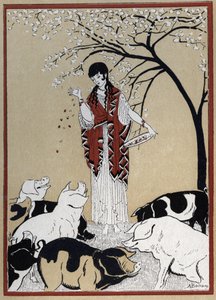 Homérosz Odüsszeája: „” Circe, a boszorkány és Ulysses társai disznóvá változtak”” (Homérosz Odüsszeája: „A boszorkány, Circe és Odüsszeusz társai disznóvá változtak”) Andre Bonamy (1880-1943) illusztrációja a „A Ulysses visszatér” Jean Baptiste Cois alkotó: Andre Bonamy