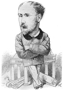 Albert Delpit (1849-1893) francia regényíró rajzfilmje. Andre Gill rajza. Metszet a „” Le Monde Illustré”-ben alkotó: Andre Gill