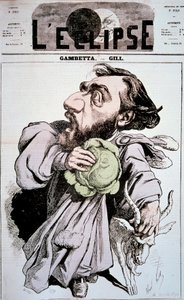 Leon Gambetta (1838-1882) francia politikust ábrázoló rajzfilm. Andre Gill (1840-1885) rajza a „L