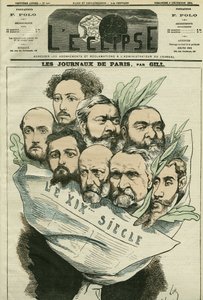 A „Le XIXe siècle” újság csapatának rajzfilmje, amelyet Edmont About (1828-?) francia levélember rendezett. Borító a Gill „” L
